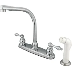 Kingston Brass Water Saving Victorian High Arch Kitchen Faucet with Lever Handles and Sprayer