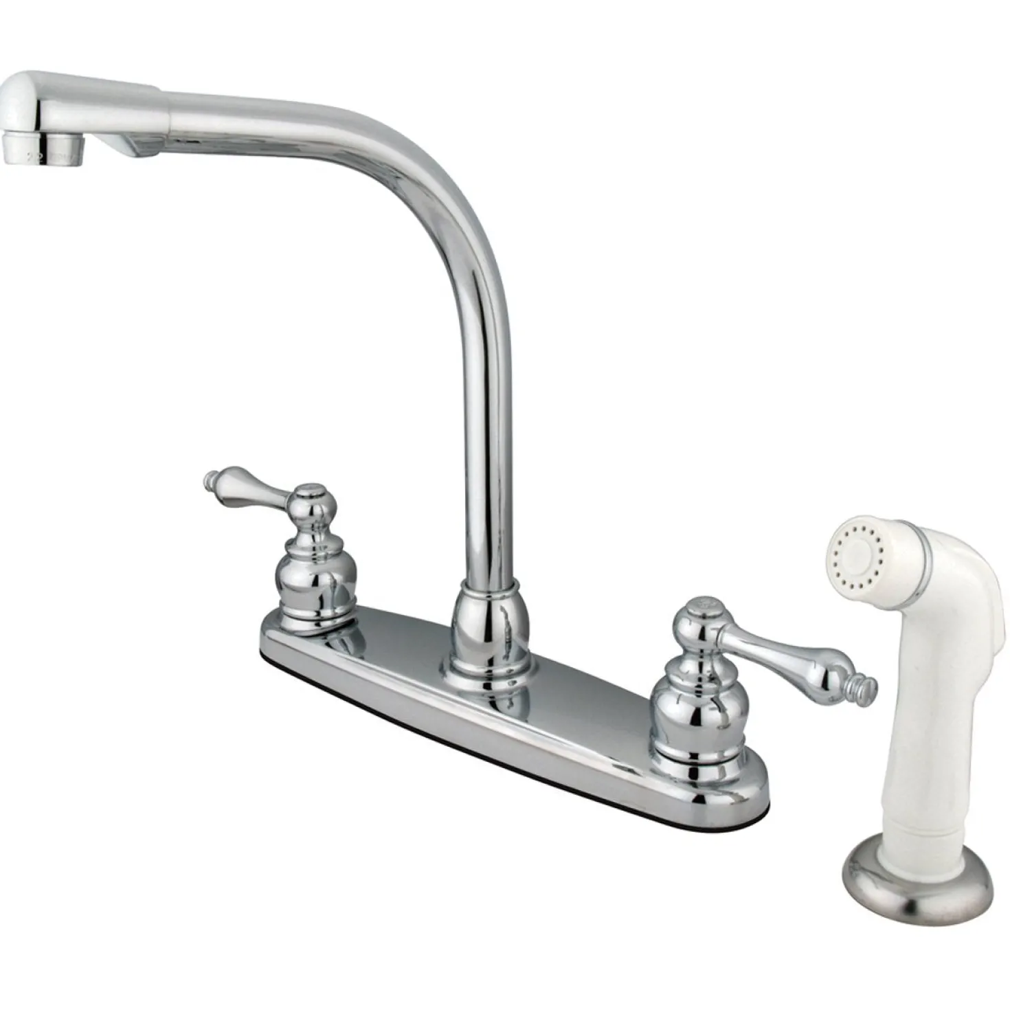 Kingston Brass Water Saving Victorian High Arch Kitchen Faucet with Lever Handles and Sprayer