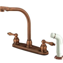 Kingston Brass Water Saving Victorian High Arch Kitchen Faucet with Lever Handles and Sprayer