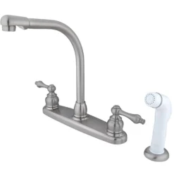 Kingston Brass Water Saving Victorian High Arch Kitchen Faucet with Lever Handles and Sprayer