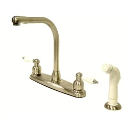 Kingston Brass Water Saving Victorian High Arch Kitchen Faucet with Oak and Porcelain Lever Handles
