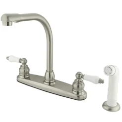 Kingston Brass Water Saving Victorian High Arch Kitchen Faucet with Oak and Porcelain Lever Handles