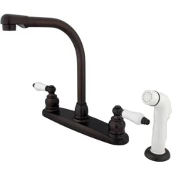 Kingston Brass Water Saving Victorian High Arch Kitchen Faucet with Oak and Porcelain Lever Handles