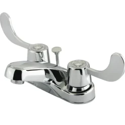 Kingston Brass Water Saving Vista Centerset Lavatory Faucet with Blade Handles and Brass Pop Up