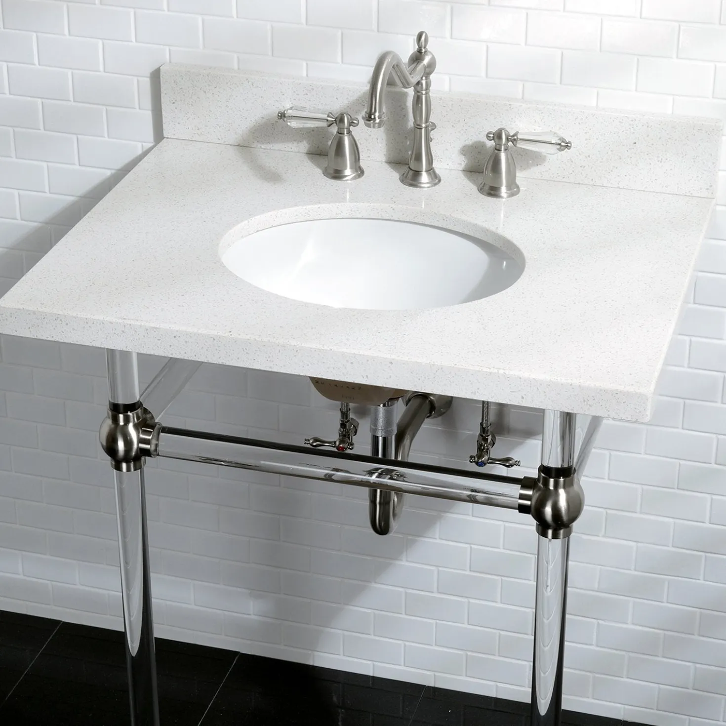 Kingston Brass Wilshire 8" to 16" Widespread Lavatory Faucet with Brass Pop-up