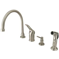 Kingston Brass Wyndham Single Loop Handle Kitchen Faucet with Soap Dispenser and Side Sprayer