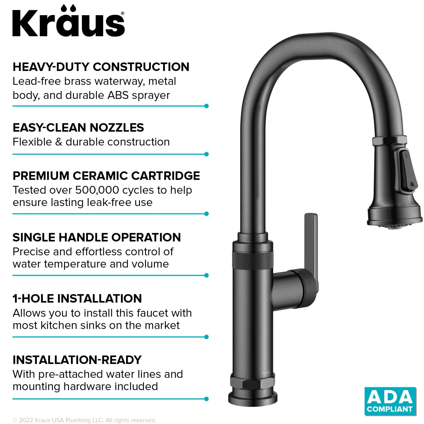 KRAUS Allyn Black Stainless Nut & Bolt Diamond Cut Kitchen Faucet