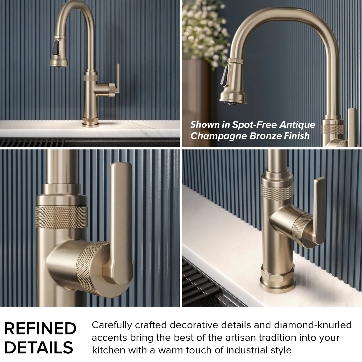 KRAUS Allyn Black Stainless Nut & Bolt Diamond Cut Kitchen Faucet