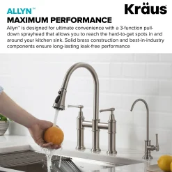 KRAUS Allyn Bridge Faucet with Pull-Down Sprayhead in Spot Free Stainless Steel