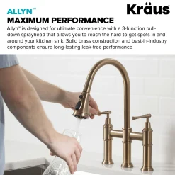 KRAUS Allyn Bridge Faucet with Pull-Down Sprayhead in Brushed Gold