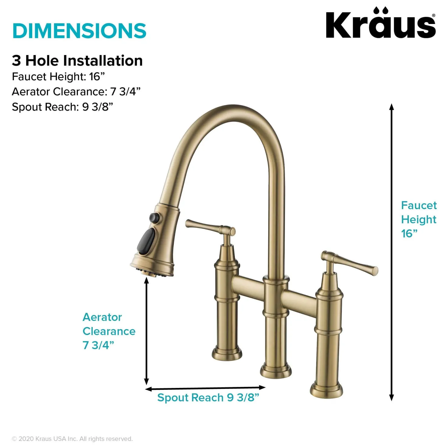 KRAUS Allyn Bridge Faucet with Pull-Down Sprayhead in Brushed Gold