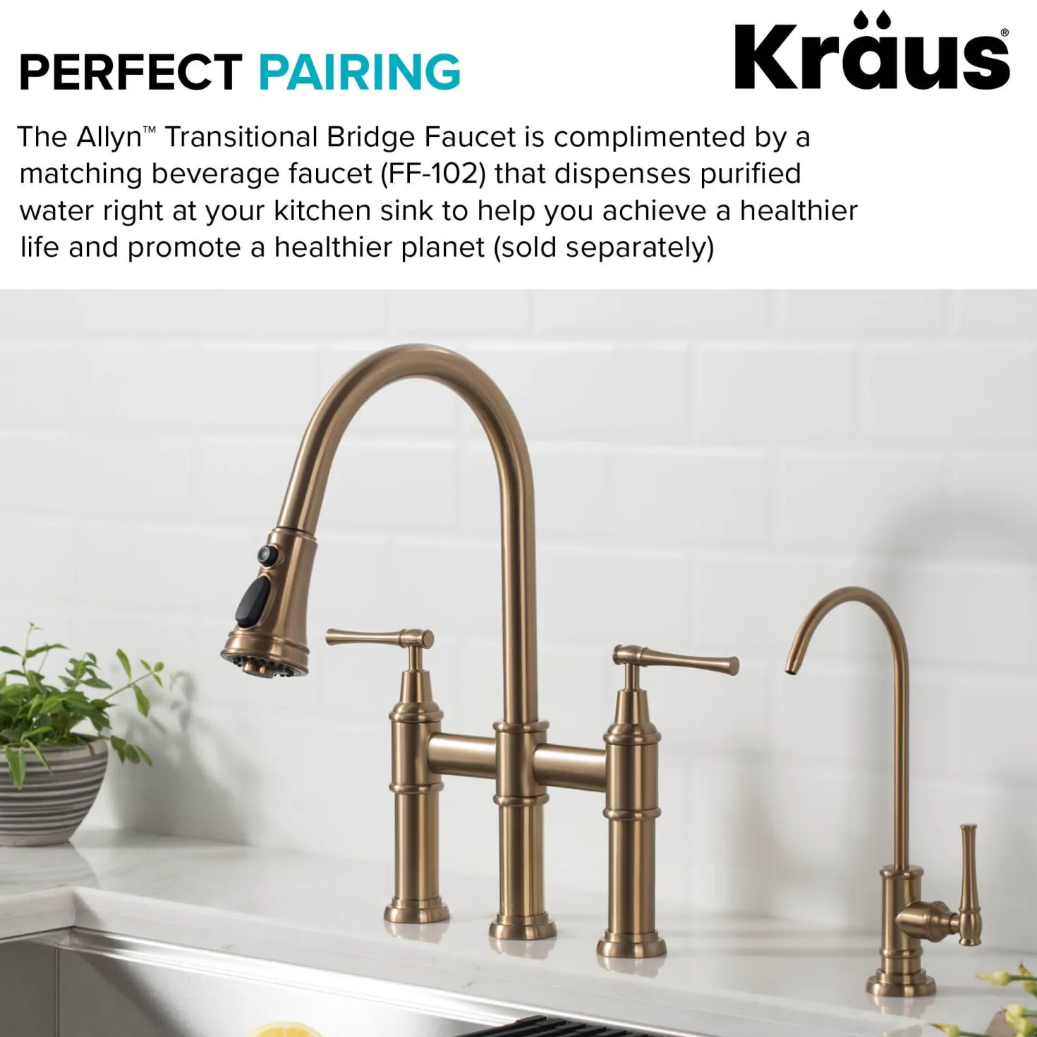 KRAUS Allyn Bridge Faucet with Pull-Down Sprayhead in Brushed Gold