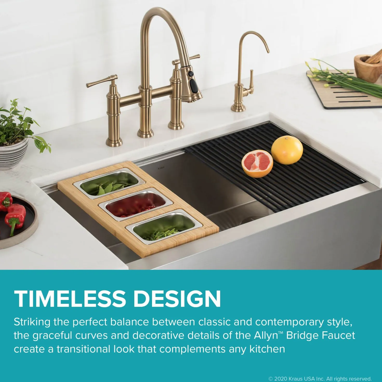 KRAUS Allyn Bridge Faucet with Pull-Down Sprayhead in Brushed Gold