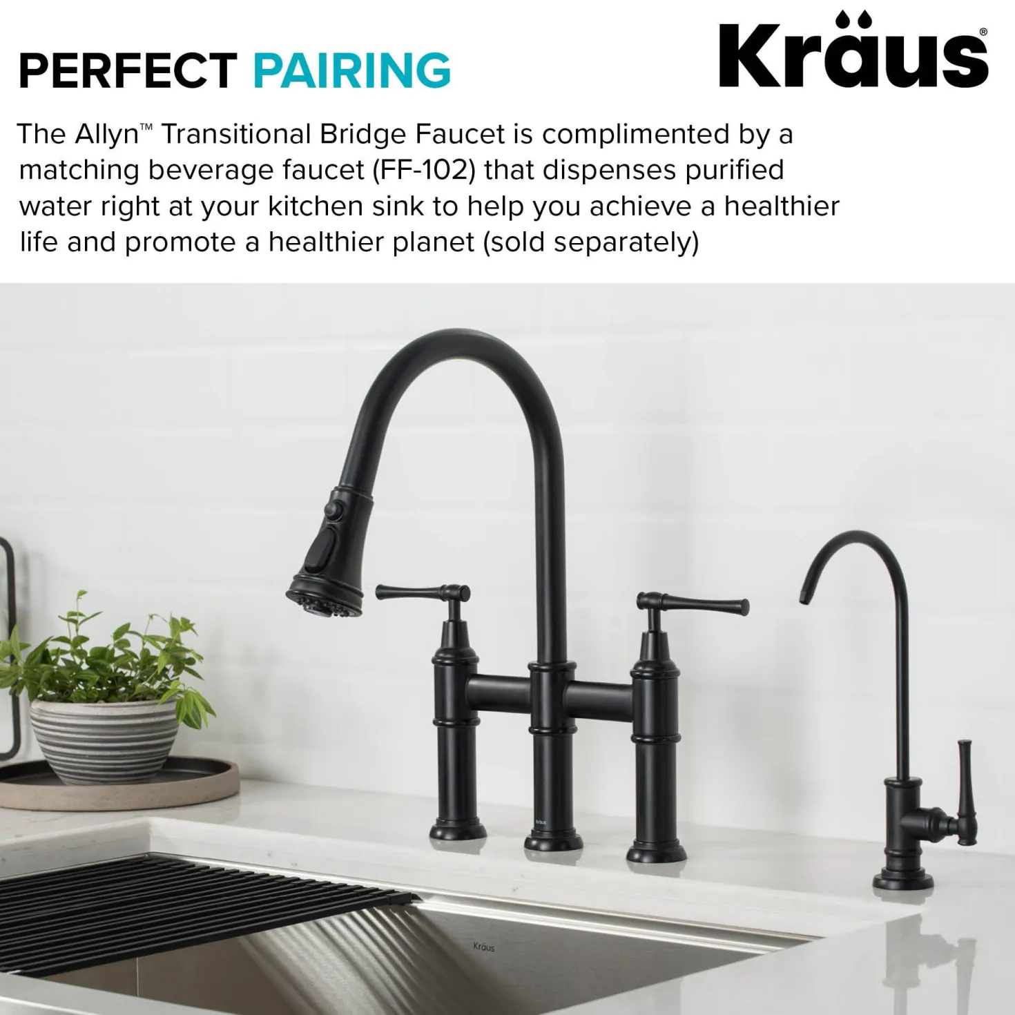 KRAUS Allyn Bridge Faucet with Pull-Down Sprayhead in Matte Black