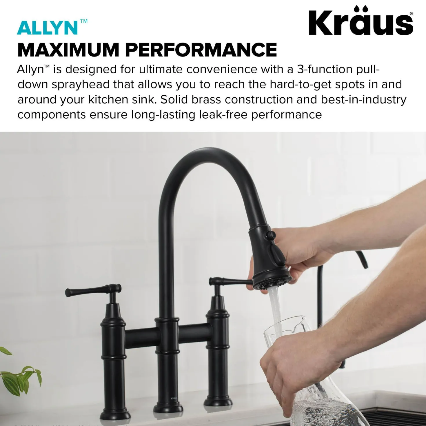 KRAUS Allyn Bridge Faucet with Pull-Down Sprayhead in Matte Black