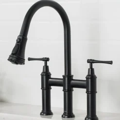 KRAUS Allyn Bridge Faucet with Pull-Down Sprayhead in Matte Black