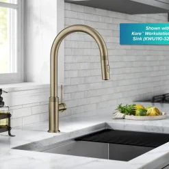 KRAUS Allyn Brushed Gold Single Handle Kitchen Faucet with Diamond Cut