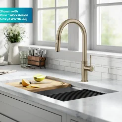 KRAUS Allyn Brushed Gold Single Handle Kitchen Faucet with Diamond Cut