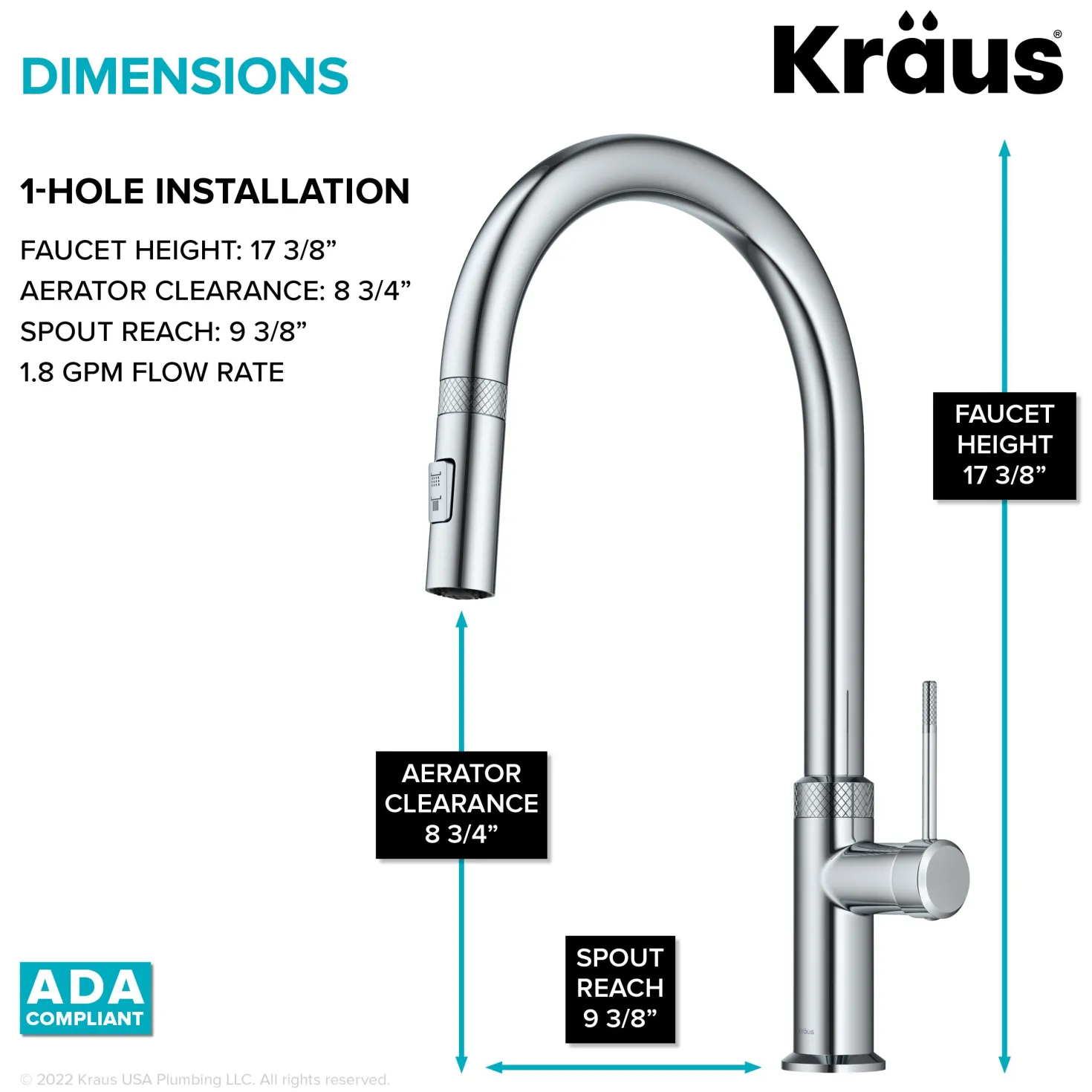 KRAUS Allyn Chrome Single Handle Kitchen Faucet with Diamond Cut- ** Discontinued