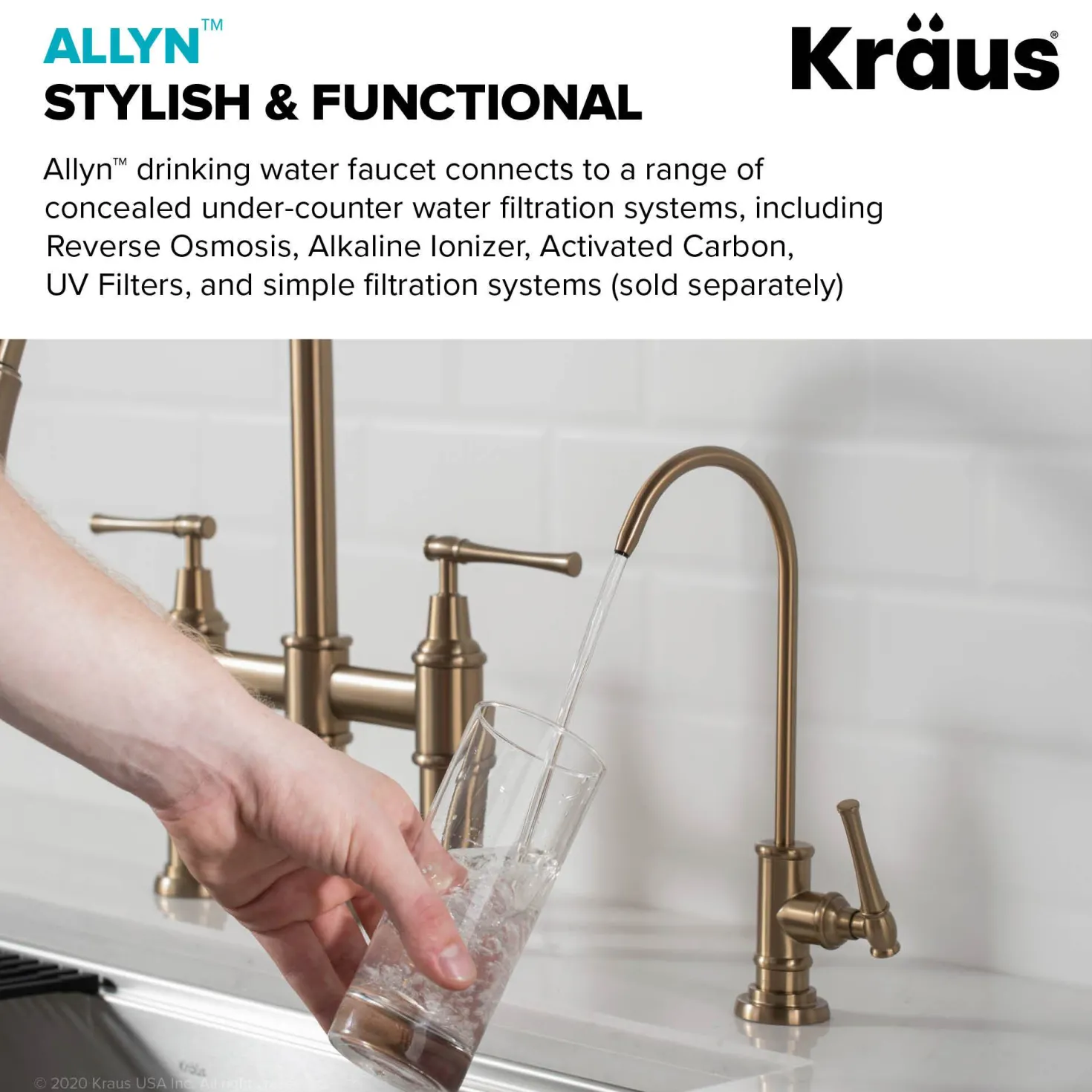 KRAUS Allyn Drinking Water Dispenser Kitchen Faucet in Brushed Gold