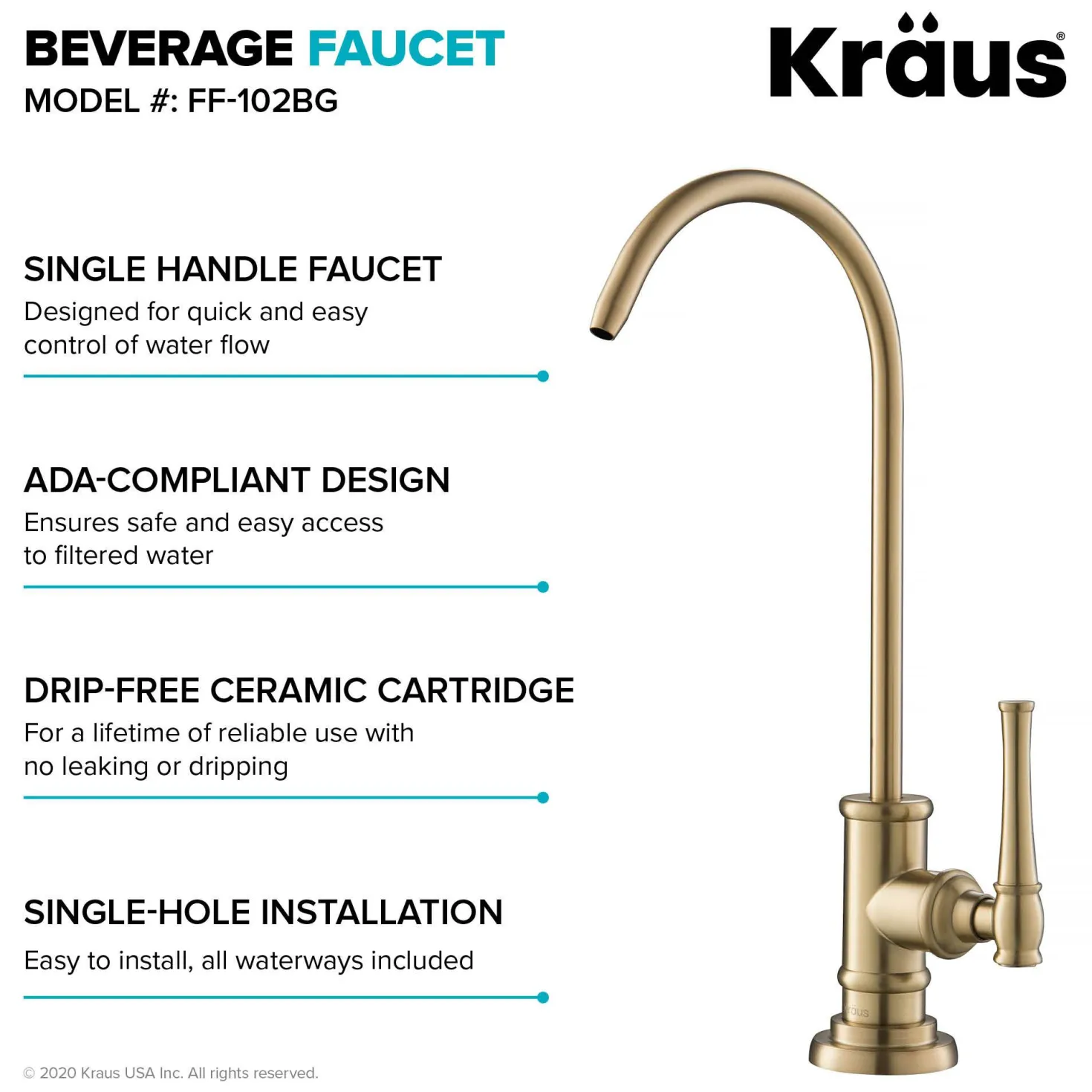 KRAUS Allyn Drinking Water Dispenser Kitchen Faucet in Brushed Gold