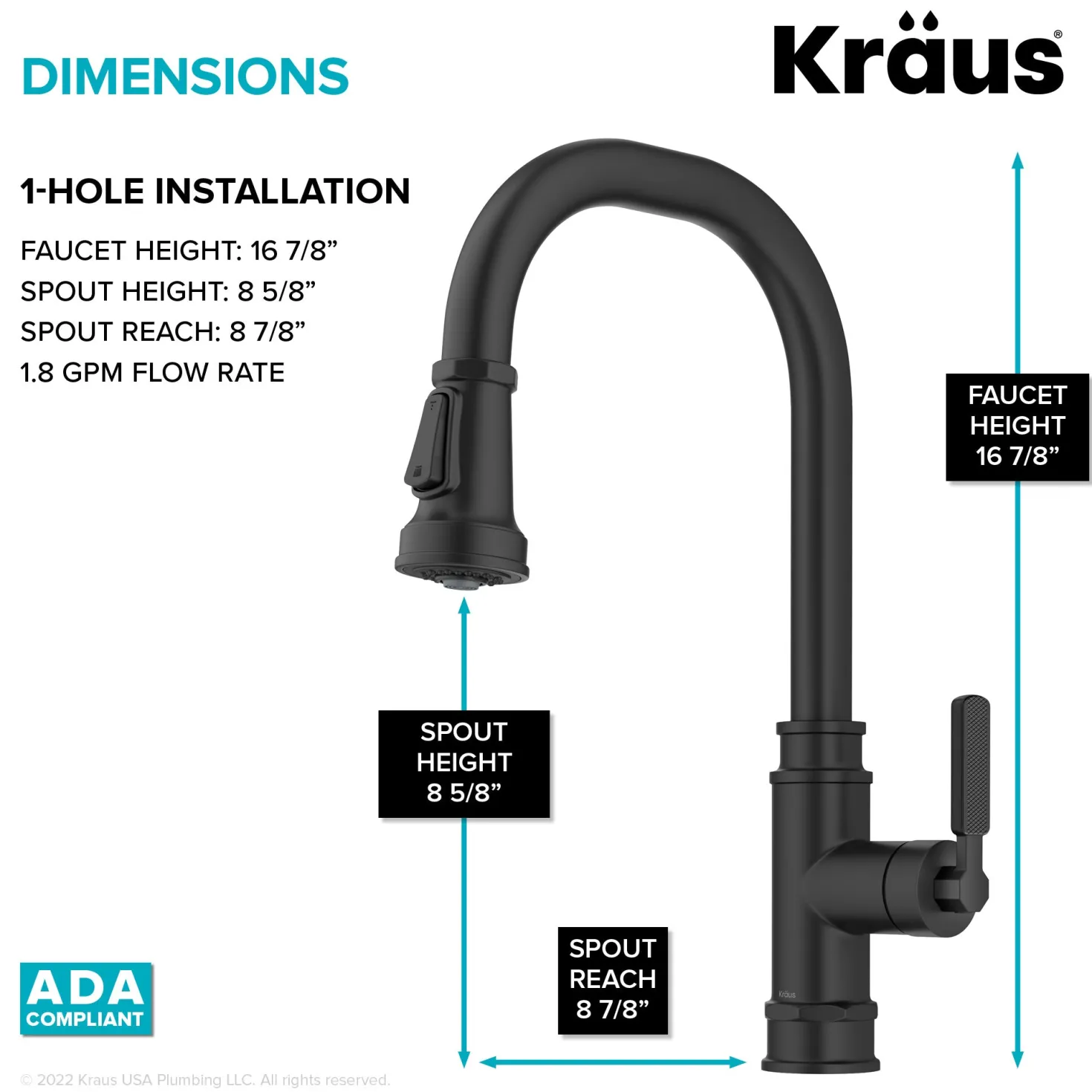 KRAUS Allyn Industrial Pull-Down Kitchen Faucet in Matte Black