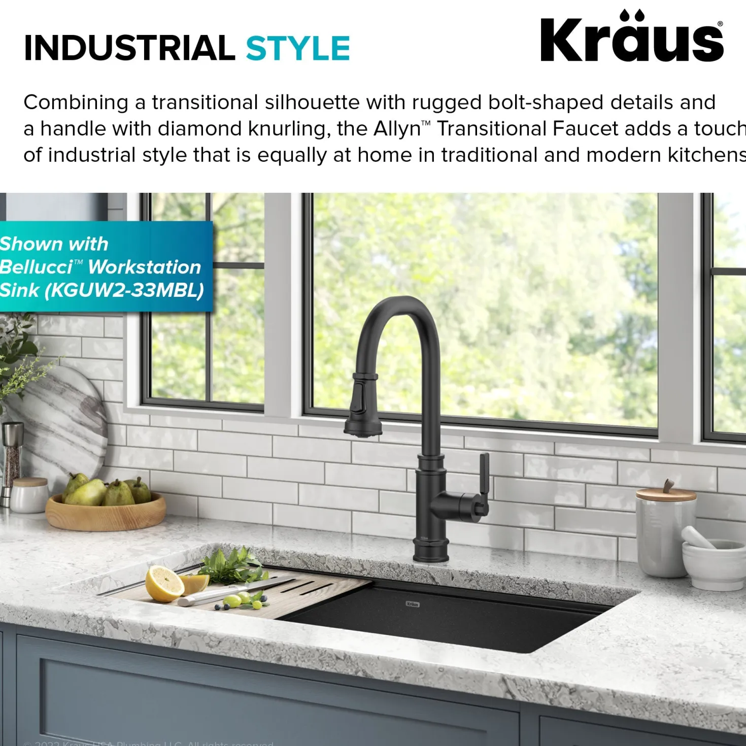 KRAUS Allyn Industrial Pull-Down Kitchen Faucet in Matte Black