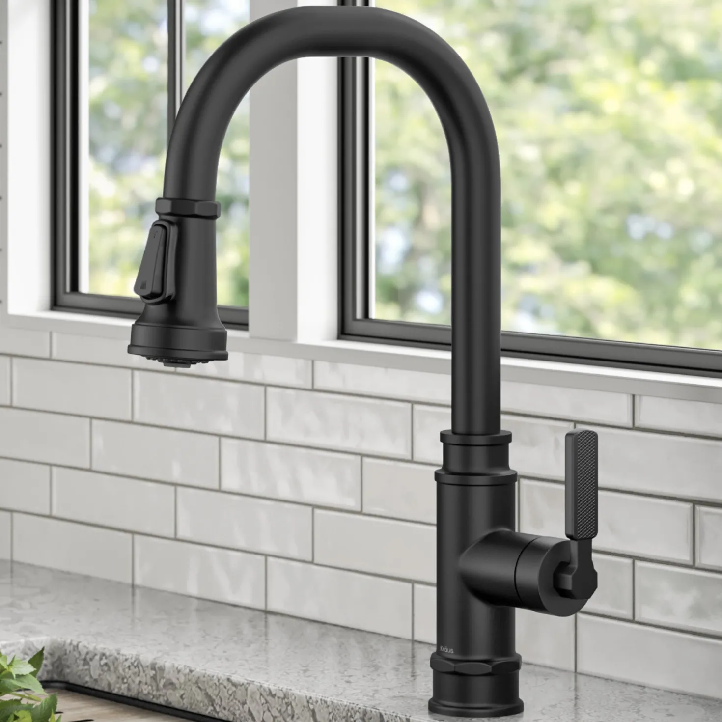 KRAUS Allyn Industrial Pull-Down Kitchen Faucet in Matte Black