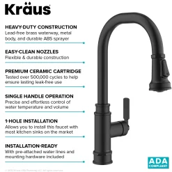 KRAUS Allyn Industrial Pull-Down Kitchen Faucet in Matte Black