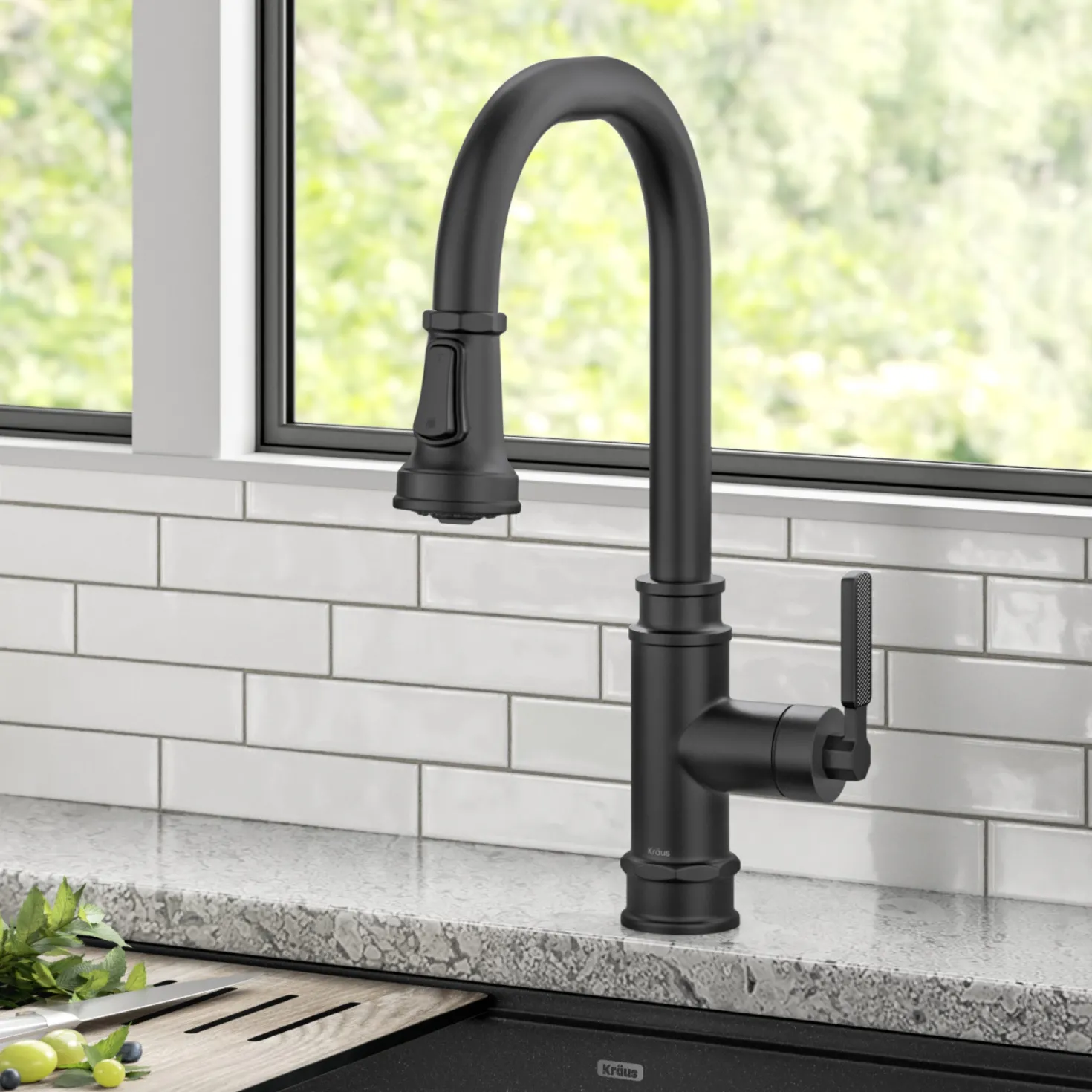 KRAUS Allyn Industrial Pull-Down Kitchen Faucet in Matte Black