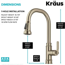 KRAUS Allyn Industrial Pull-Down Kitchen Faucet in Antique Champagne Bronze
