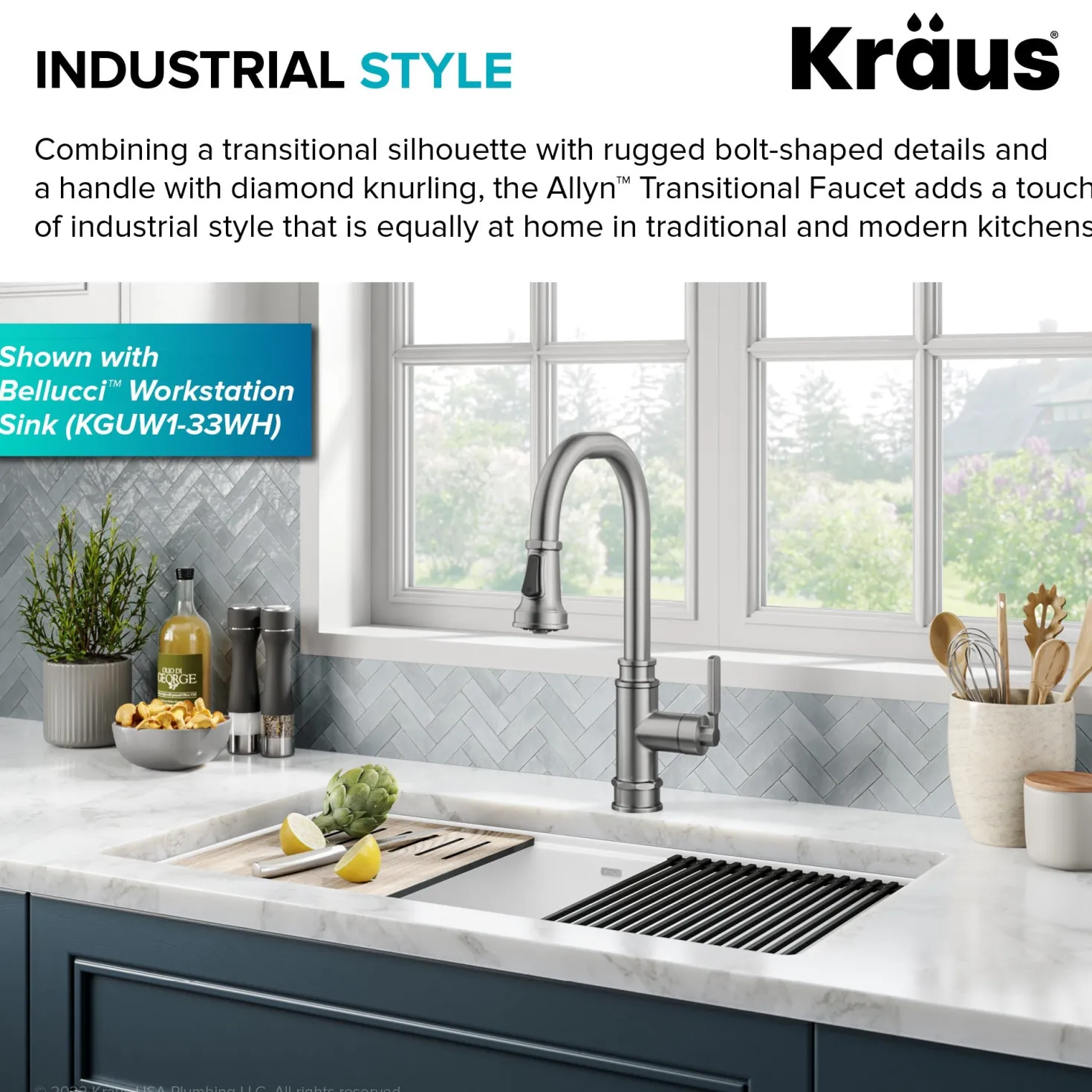 KRAUS Allyn Industrial Pull-Down Kitchen Faucet in Spot-Free Stainless Steel