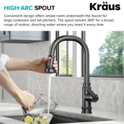 KRAUS Allyn Industrial Pull-Down Kitchen Faucet in Spot-Free Black Stainless Steel