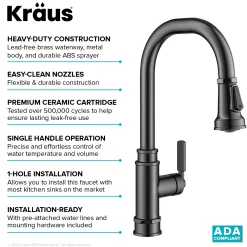KRAUS Allyn Industrial Pull-Down Kitchen Faucet in Spot-Free Black Stainless Steel
