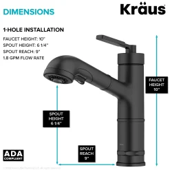 KRAUS Allyn Industrial Pull-Out Single Handle Kitchen Faucet in Matte Black