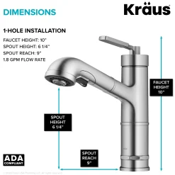 KRAUS Allyn Industrial Pull-Out Single Handle Kitchen Faucet in Spot-Free Stainless Steel