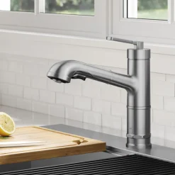 KRAUS Allyn Industrial Pull-Out Single Handle Kitchen Faucet in Spot-Free Stainless Steel