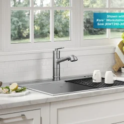 KRAUS Allyn Industrial Pull-Out Single Handle Kitchen Faucet in Spot-Free Stainless Steel