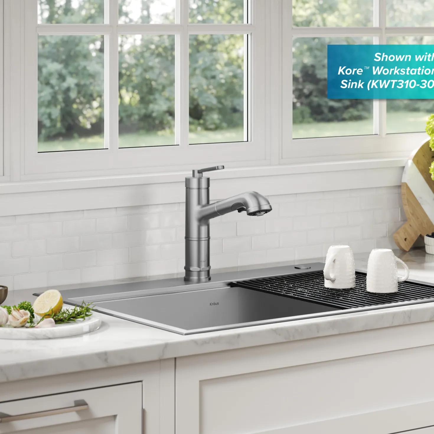 KRAUS Allyn Industrial Pull-Out Single Handle Kitchen Faucet in Spot-Free Stainless Steel