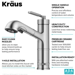 KRAUS Allyn Industrial Pull-Out Single Handle Kitchen Faucet in Spot-Free Stainless Steel