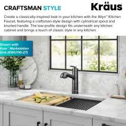KRAUS Allyn Industrial Pull-Out Single Handle Kitchen Faucet in Black Stainless