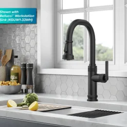KRAUS Allyn Matte Black Nut & Bolt Diamond Cut Kitchen Faucet