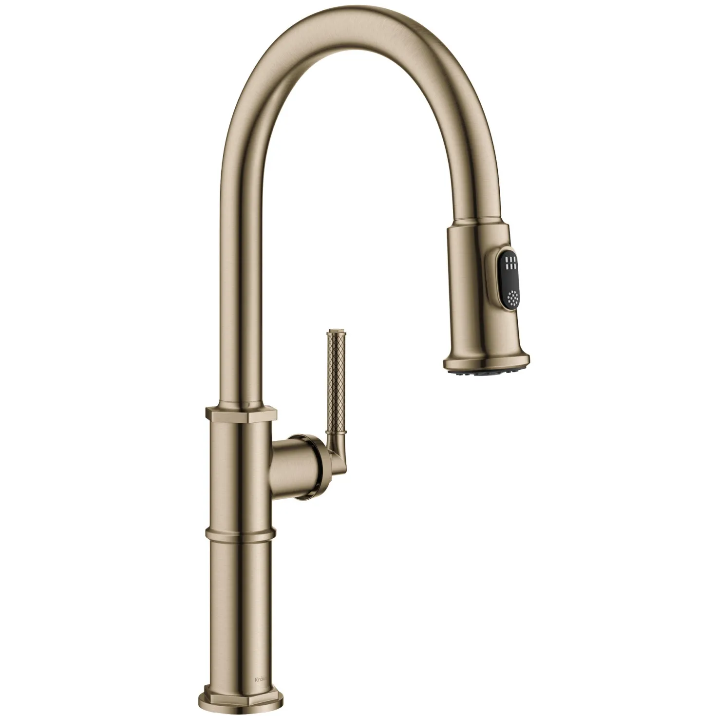 KRAUS Allyn Nut & Bolt Diamond Cut Brushed Gold Kitchen Faucet