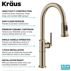 KRAUS Allyn Nut & Bolt Diamond Cut Brushed Gold Kitchen Faucet