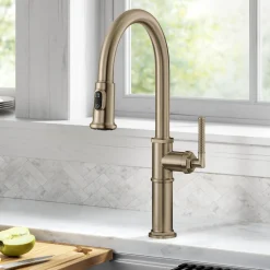 KRAUS Allyn Nut & Bolt Diamond Cut Brushed Gold Kitchen Faucet