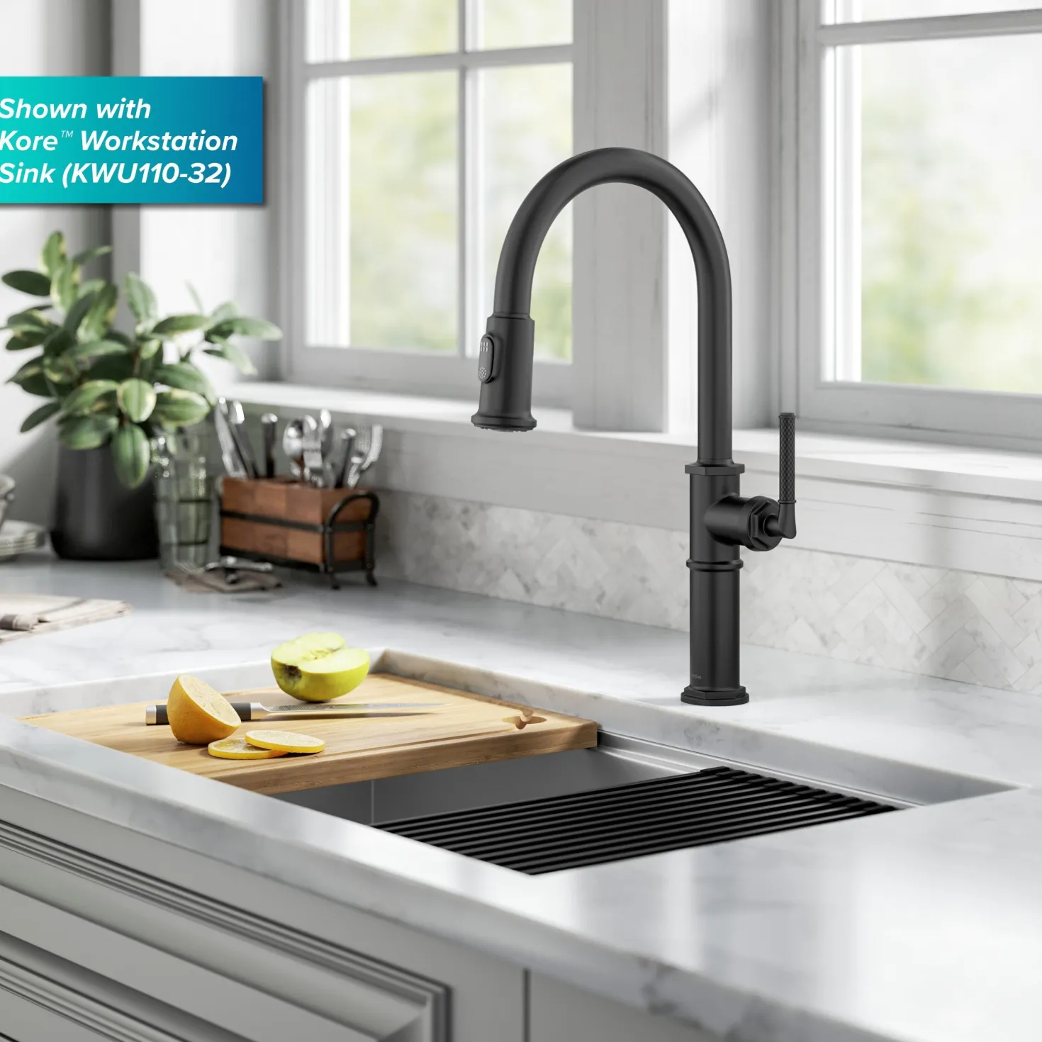 KRAUS Allyn Nut & Bolt Diamond Cut Matte Black Kitchen Faucet