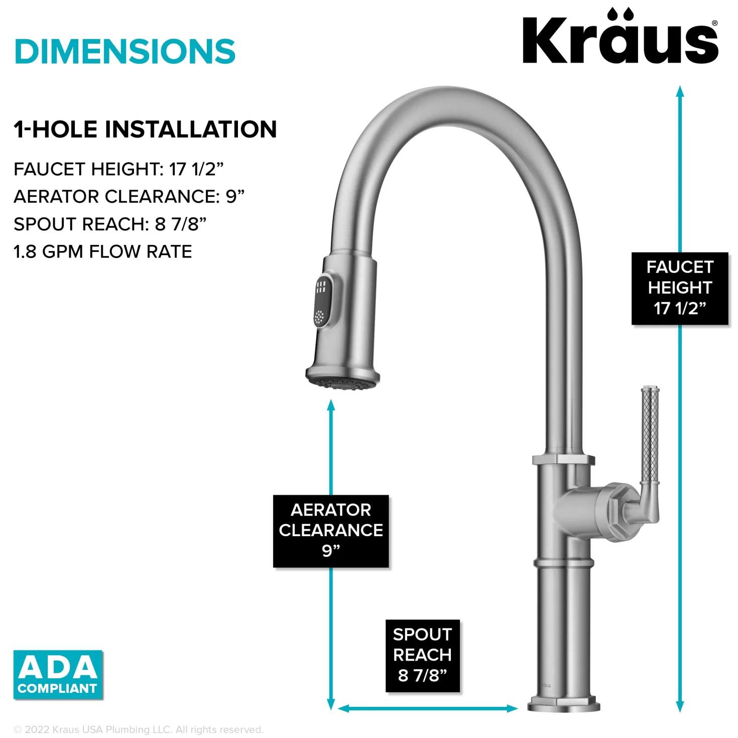 KRAUS Allyn Nut & Bolt Diamond Cut Spot Free Stainless Kitchen Faucet