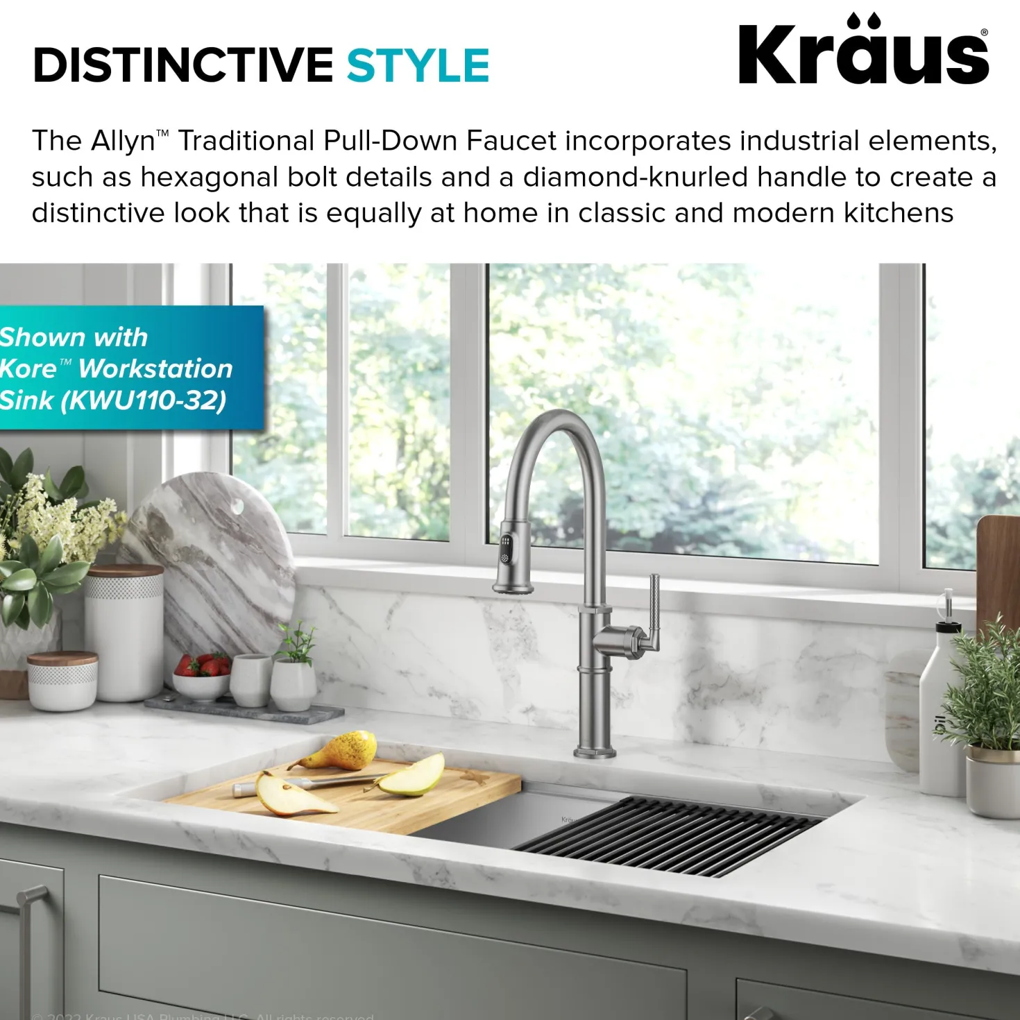 KRAUS Allyn Nut & Bolt Diamond Cut Spot Free Stainless Kitchen Faucet