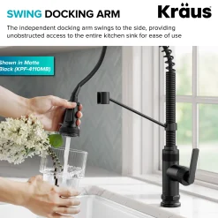 KRAUS Allyn Single Handle Pull Down Kitchen Faucet in Spot-Free Brushed Brass + Matte Black