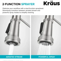 KRAUS Allyn Single Handle Pull Down Kitchen Faucet in Spot-Free Brushed Brass + Matte Black